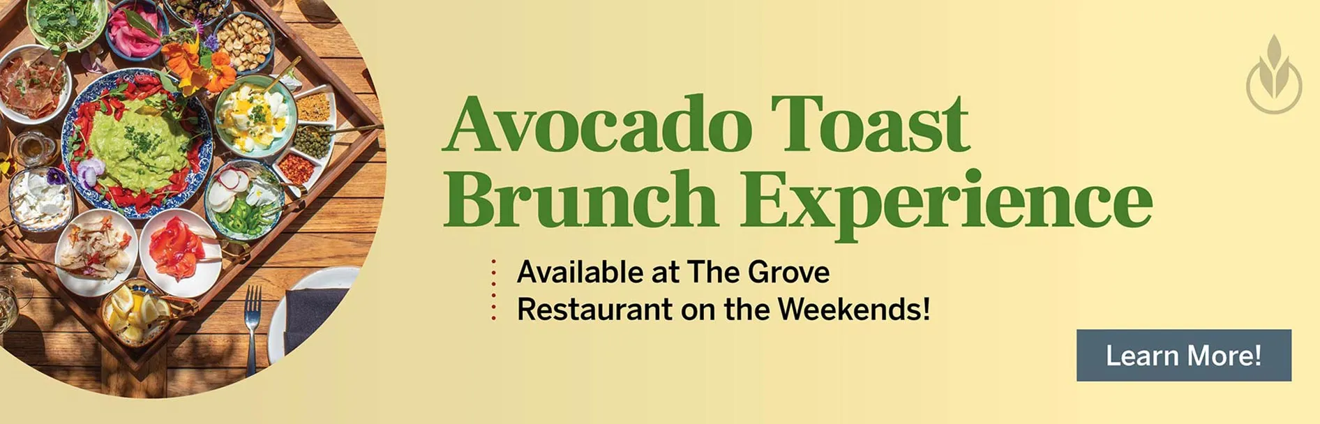 Image of the Avocado Toast Brunch Experience at The Grove Restaurant in Napa, CA