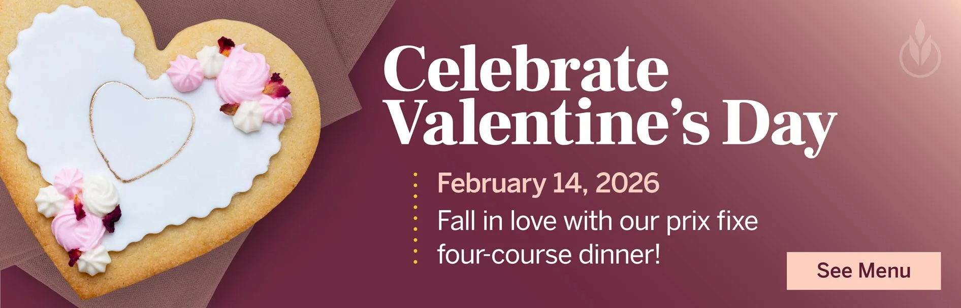Celebrate Valentine’s Day, February 14 with a prix fixe four-course menu at The Grove Restaurant in Napa, CA.